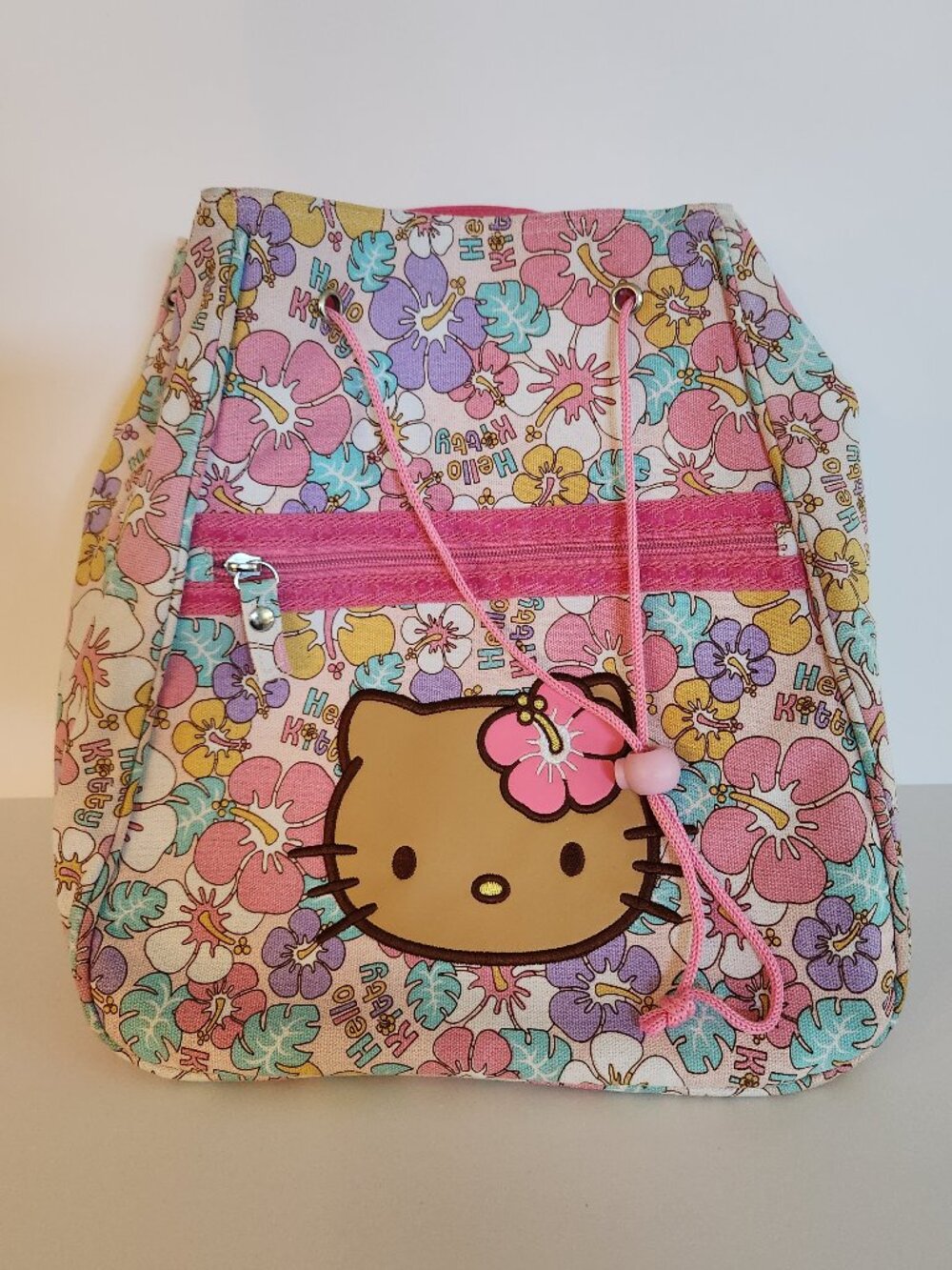 Sanrio Hello Kitty Mini Backpack Suntan Floral Canvas Bag With Drawstring